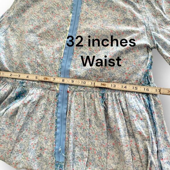 Vintage 1970s Large Handmade Blue Cotton Floral Prairie Dress, Cottagecore Lace - Picture 12 of 16